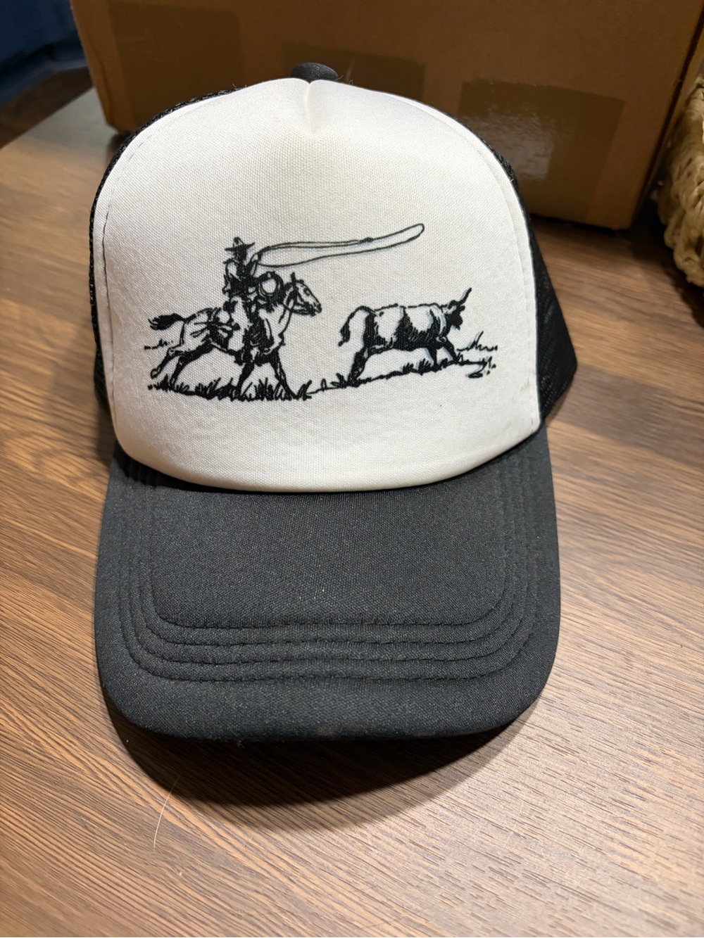 Black & White Cowboy Lasso Trucker Hat